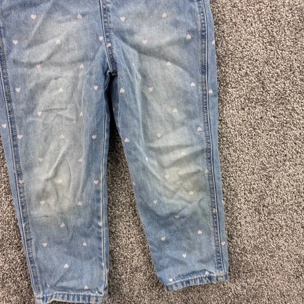 OshKosh B'gosh Denim Overalls Girls 5 Blue Cotton Heart Print Bib Jumpsuit